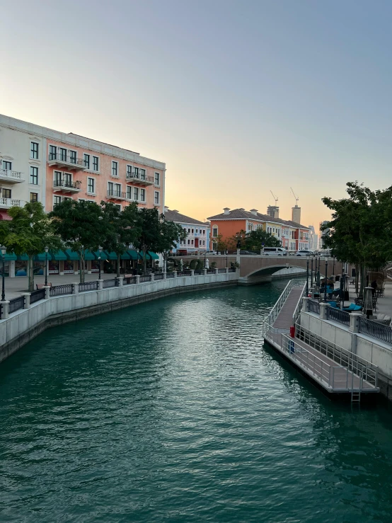 a city canal running through a large city