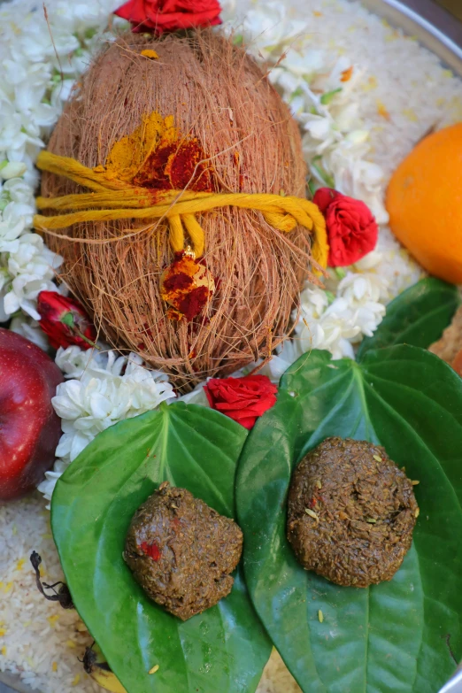 various food items in an artistic arrangement displayed