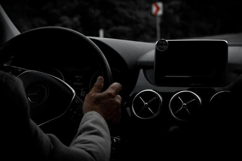 a black and white po of the interior of a car