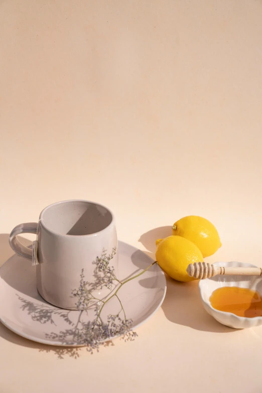 lemons and a tea cup in an old fashion setting