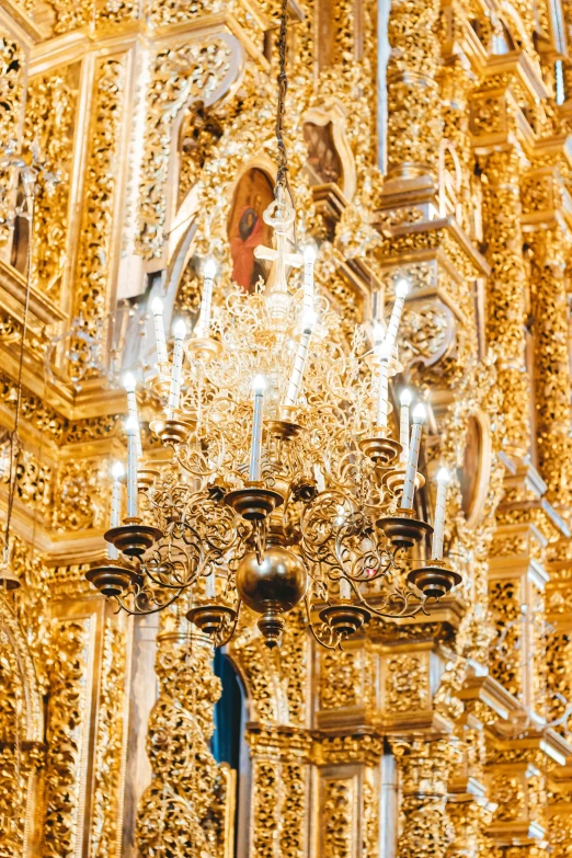 a gold and silver decoration at the back of a building