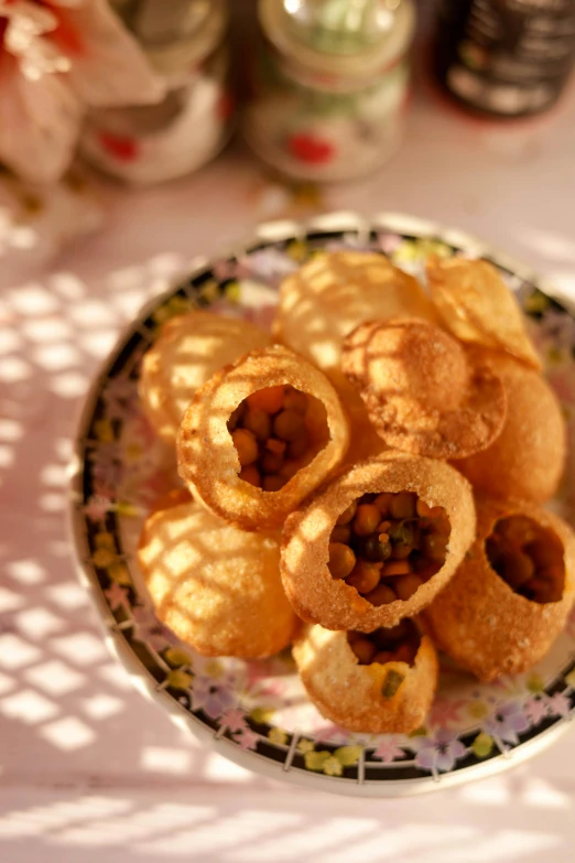 small food items sitting in a bowl on top of a table