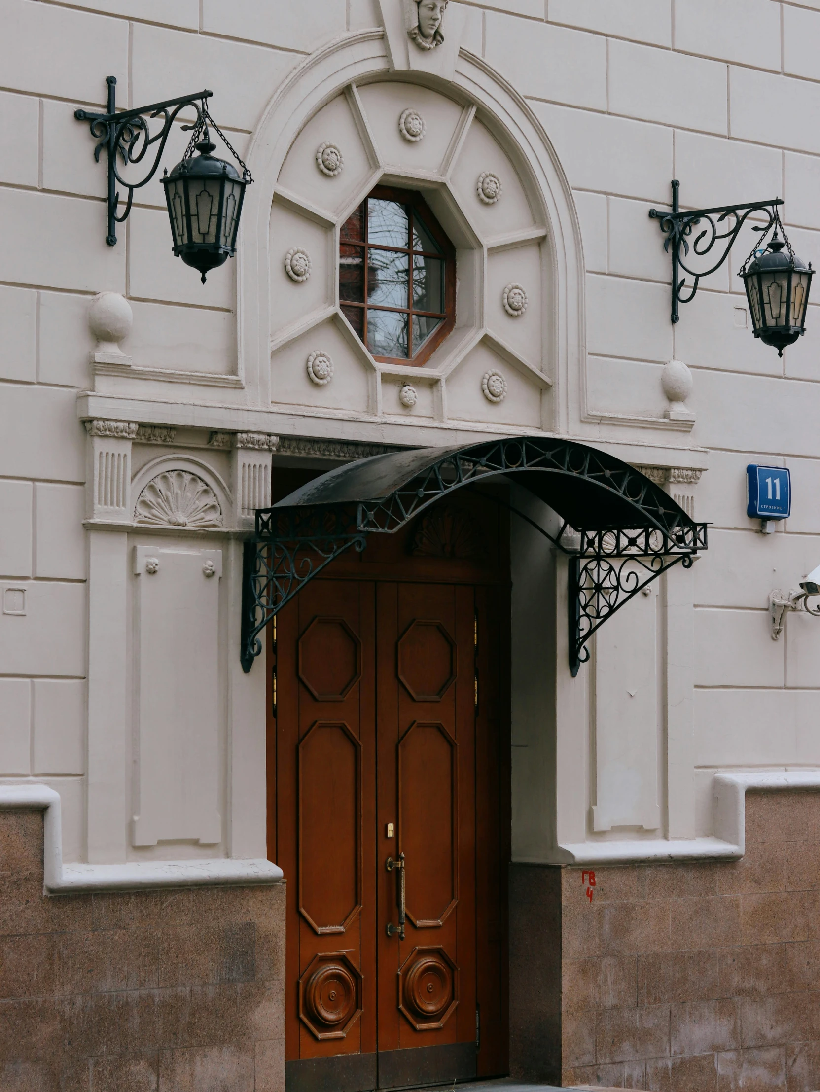 the doors to the building are open and brown