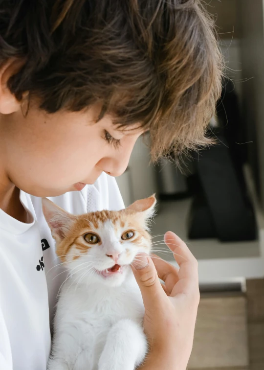 a  holding a cat in his arms