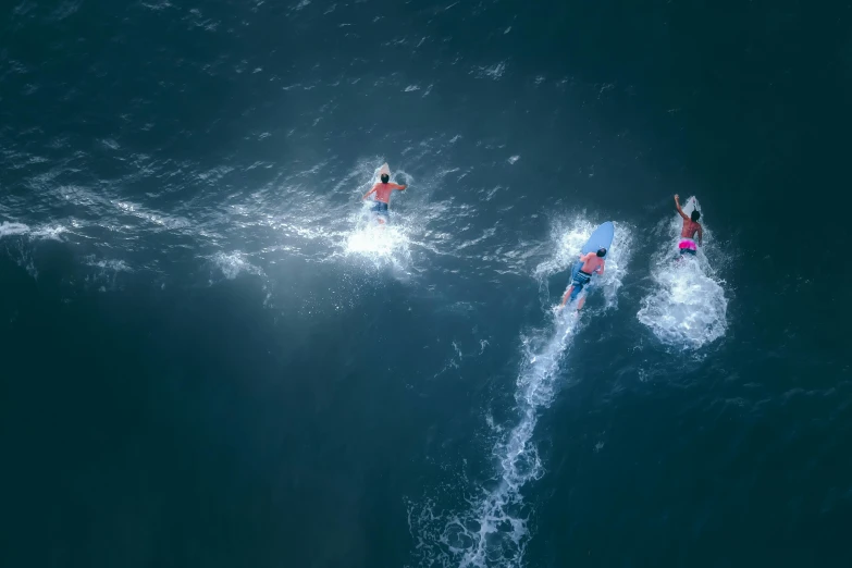 a couple of people are on surfboards in the water