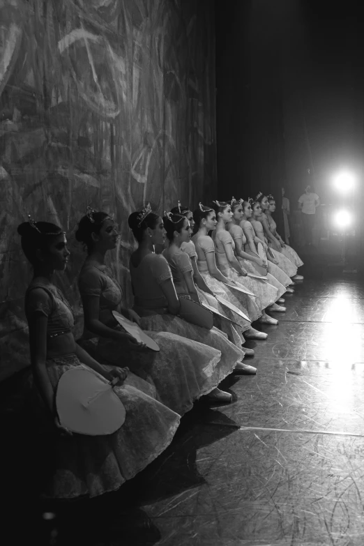 black and white pograph of a row of ballet dancers