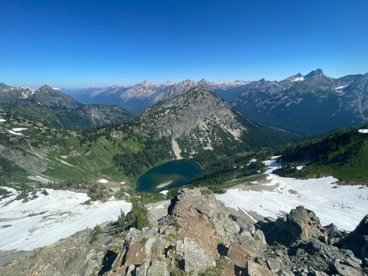 a mountain range with snow covered mountains