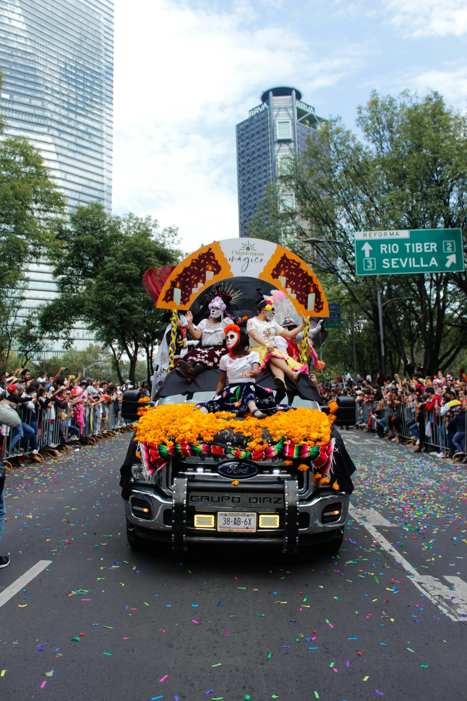 a large float carrying an animal on it's back