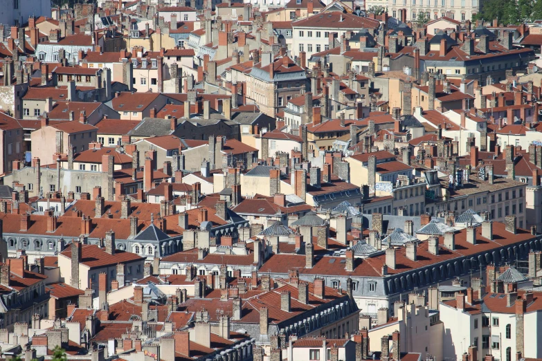 aerial view of old city with red roof tops
