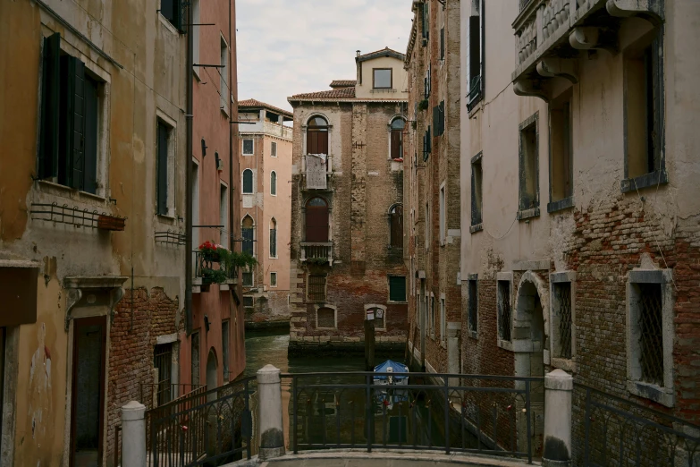 view down the river with old buildings around