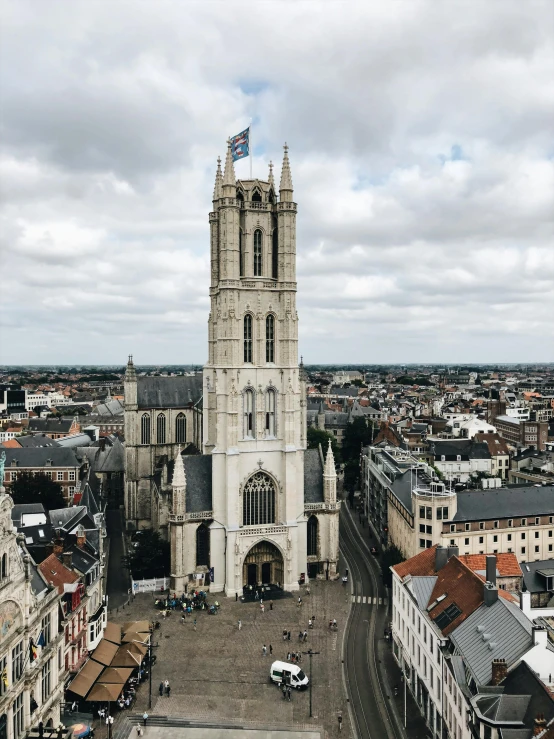 large medieval church towering over old city in a town