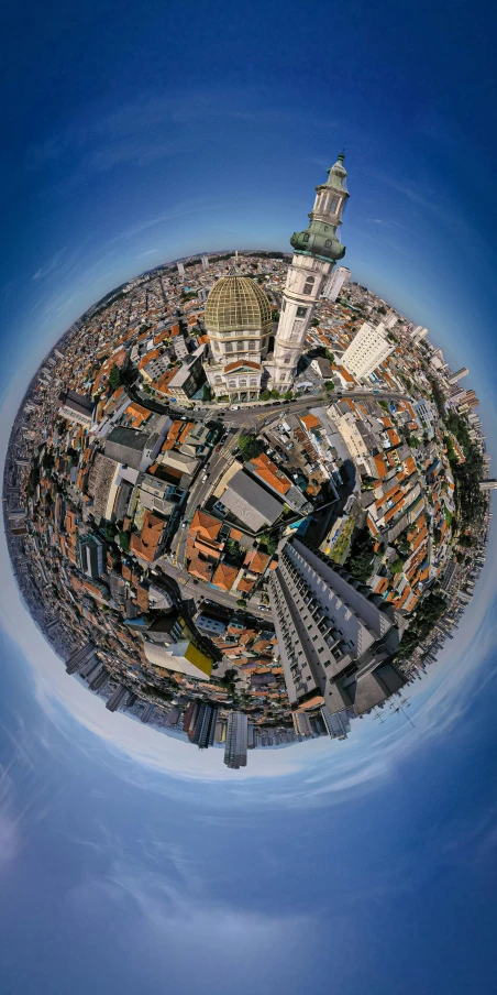 the tiny planet shows a city on it