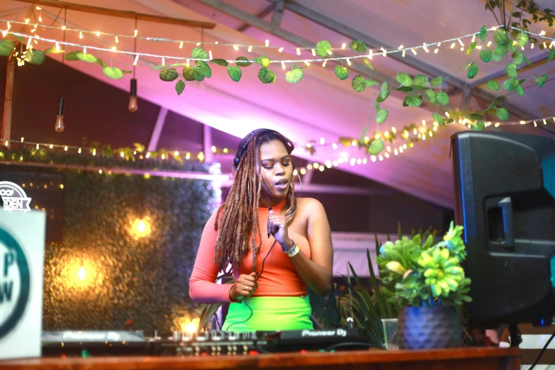 a woman talking on her phone at a disco