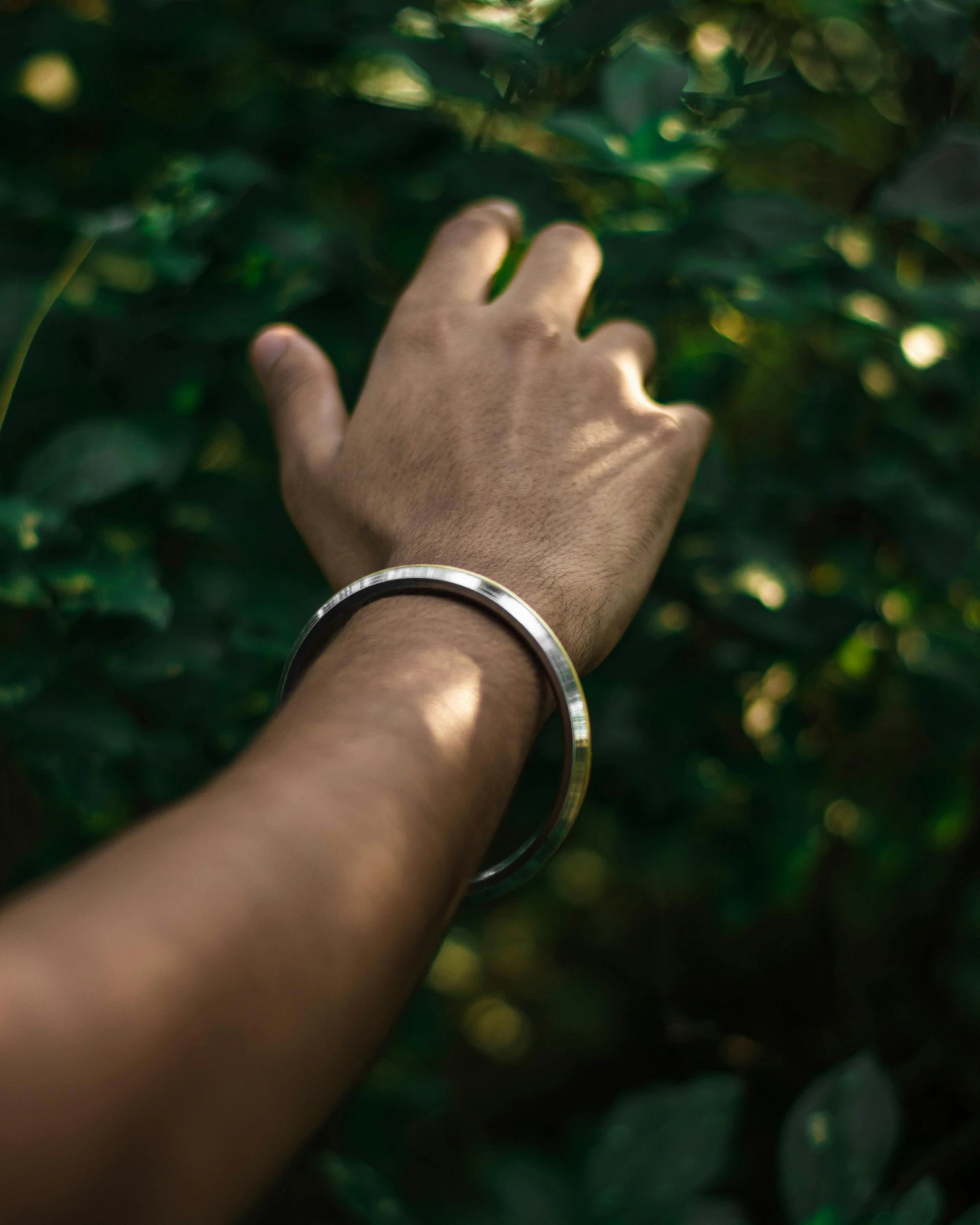 a person's arm with some green leaves around it