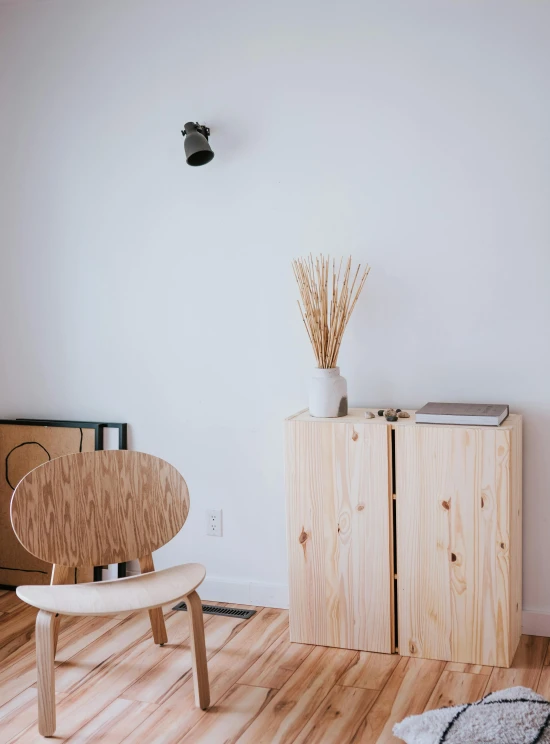 the chairs and a cabinet have been arranged