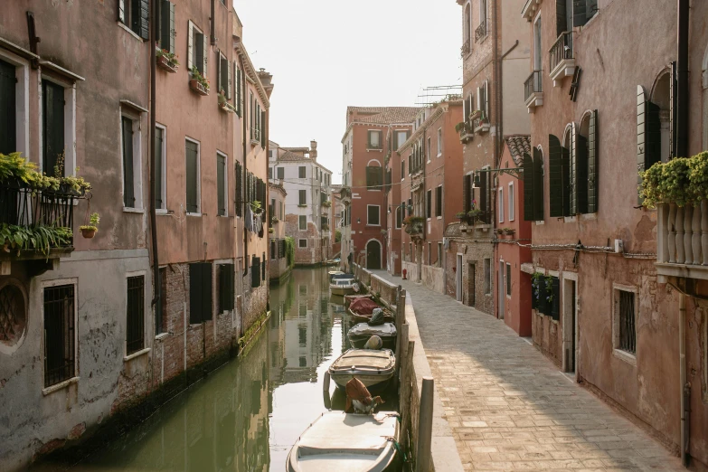 the buildings along the water are brown