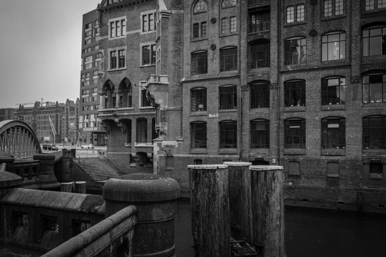 the old water way is lined with older buildings