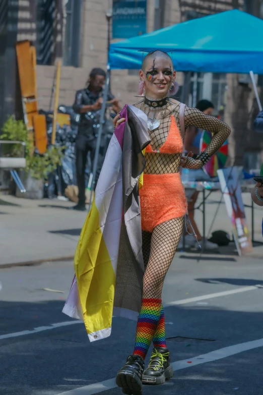 a person that is walking with some colorful stockings