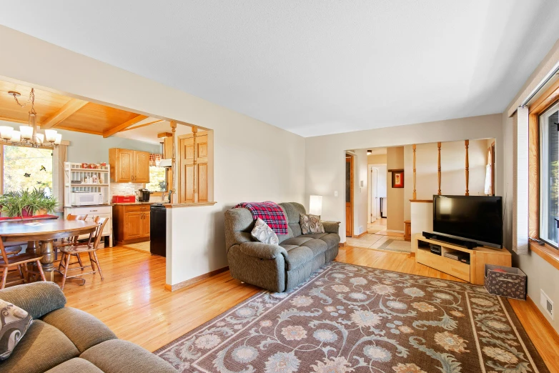 a living room and dining room in a home