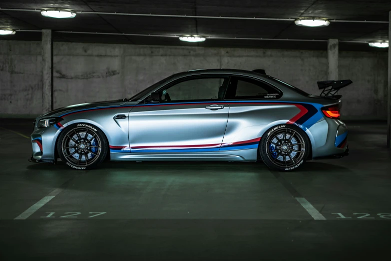 the bmw concept car in a dark parking garage