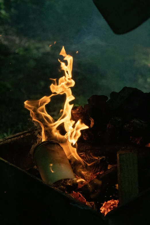 the dark picture shows fire, and it is glowing