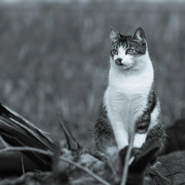 a cat sitting on top of a nch near dead leaves