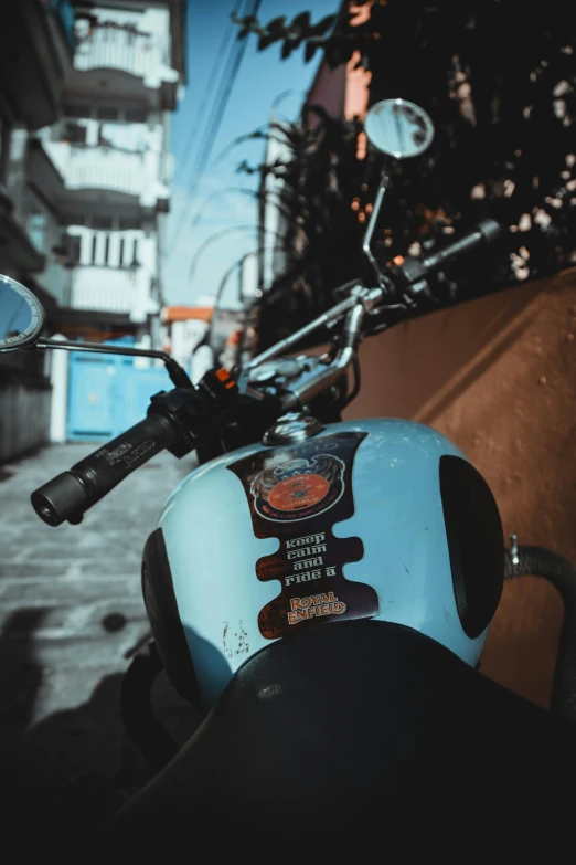 a motorcycle parked on the side of the road