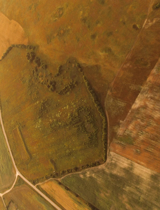 aerial view of green field next to a highway