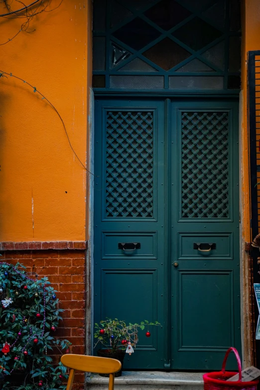 this door has a planter outside of it