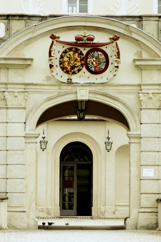 an outside view of a building with a doorway