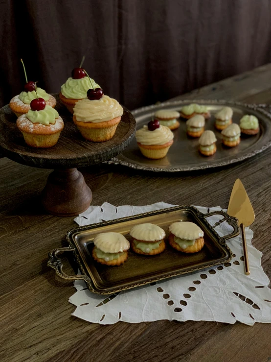 cupcakes in a tray on top of a table