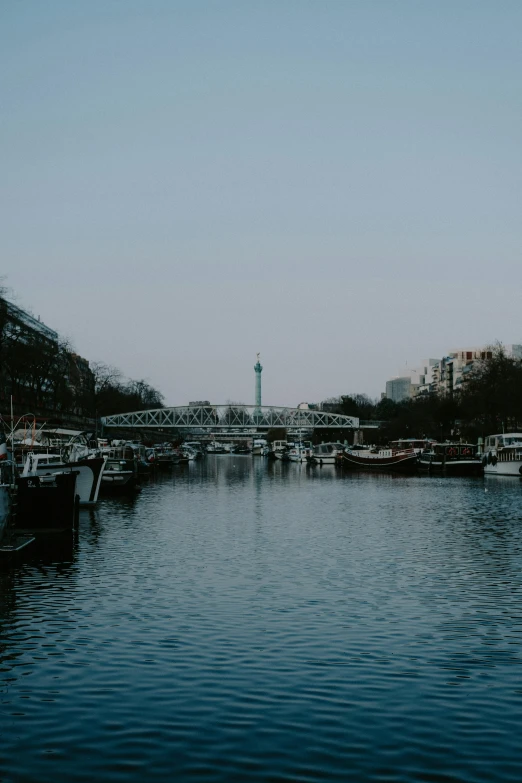 a large body of water surrounded by some boats