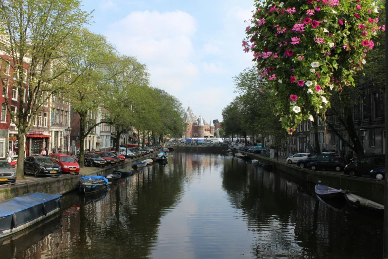 a line of water with small boats in it