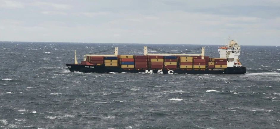 a large container ship in the middle of water