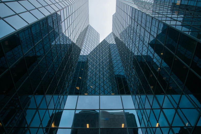 looking up at the tall buildings in the downtown area