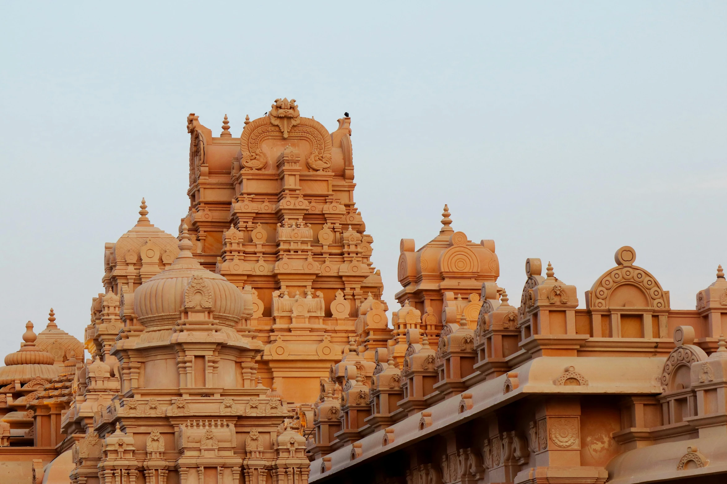 an elaborate structure is seen on a clear day