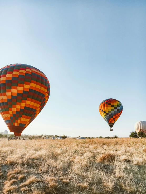 a grassy area with a bunch of balloons in the sky