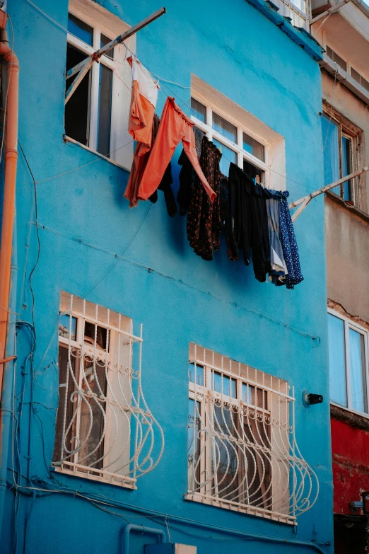 clothes hung out to dry in the cold sun