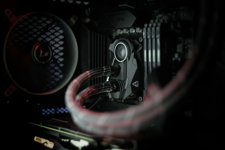 a close - up of the cpu with a red light on
