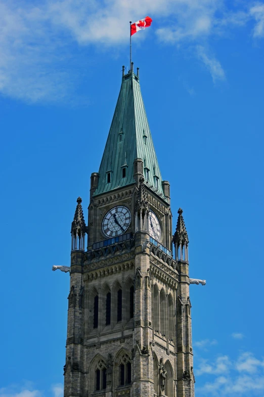 a clock tower with a flag on top