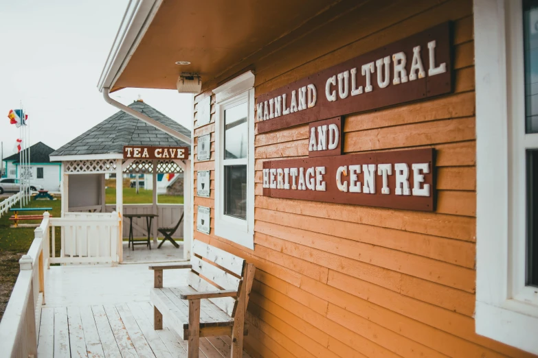 the outside of a tea shop on a boardwalk