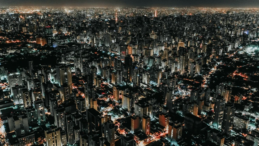 an aerial view of city lights at night