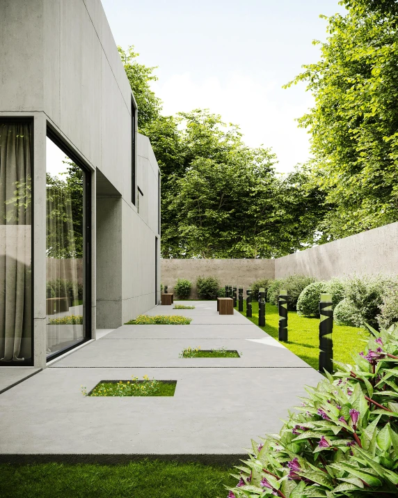 a modern building sits on an inner courtyard