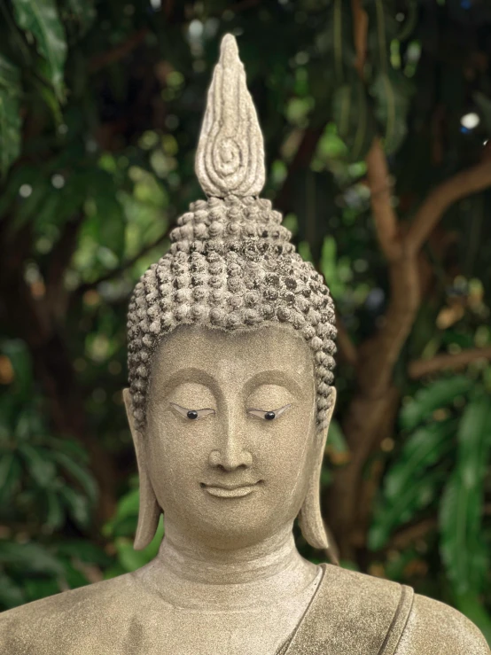 a statue is shown with eyes closed