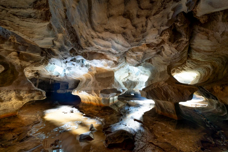 the water and rocks have bright lights