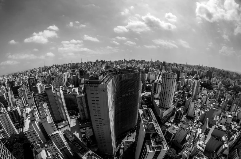 a city scene from above with a lot of tall buildings