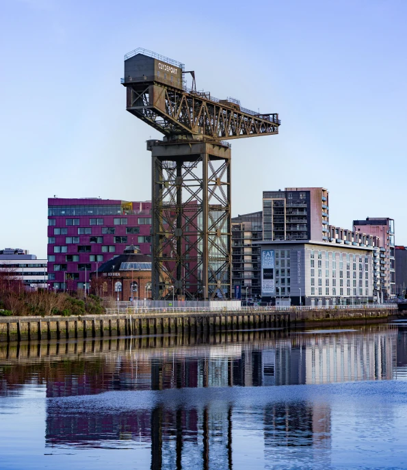 the water is almost calm for this crane to take up