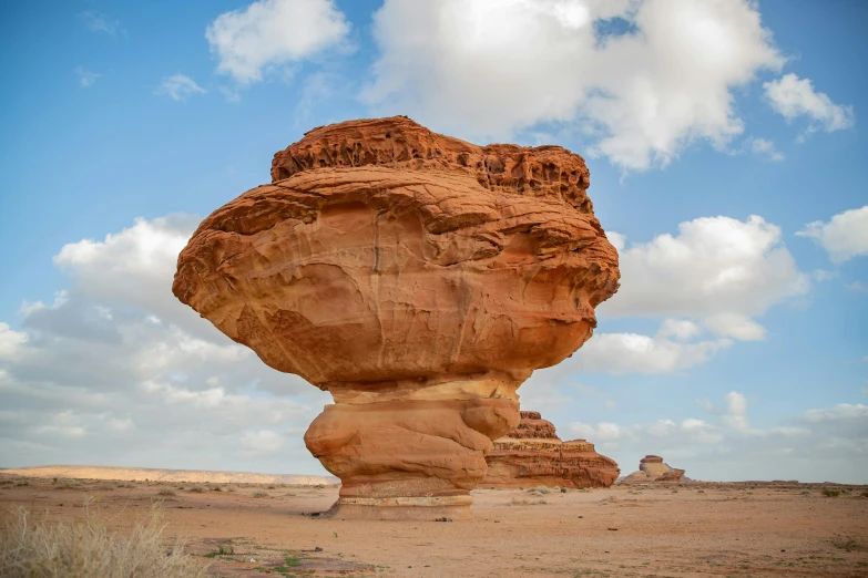 a large rock formation in the middle of a field