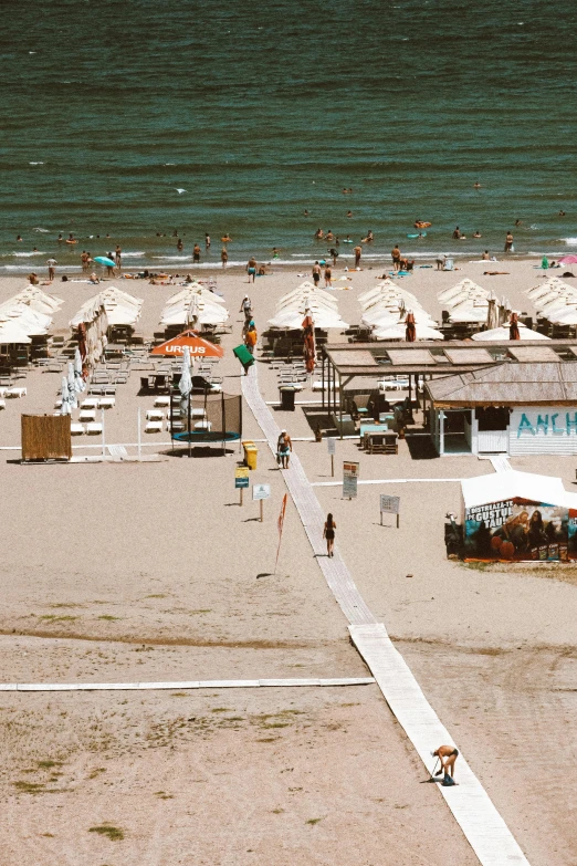 the beach is crowded with people and umbrellas