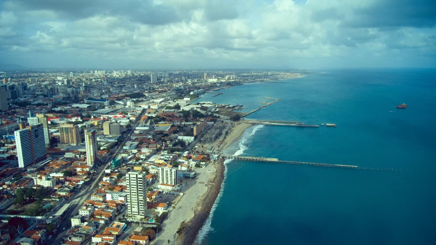 an aerial view of the city from a distance